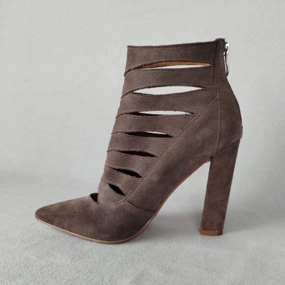 Steve Madden CARDII Suede Leather Pointy Toes Taupe Heeled Booties, Size 8M - Picture 8 of 13